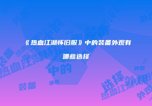 《热血江湖怀旧服》中的装备外观有哪些选择