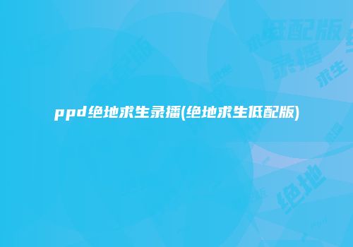 ppd绝地求生录播(绝地求生低配版)