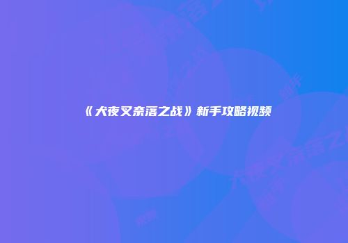 《犬夜叉奈落之战》新手攻略视频