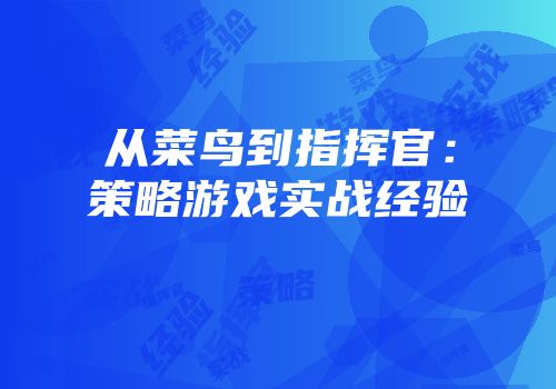 从菜鸟到指挥官：策略游戏实战经验