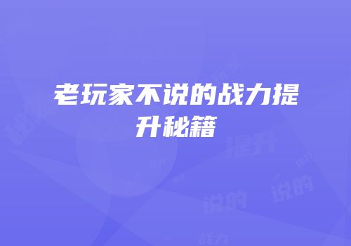 老玩家不说的战力提升秘籍