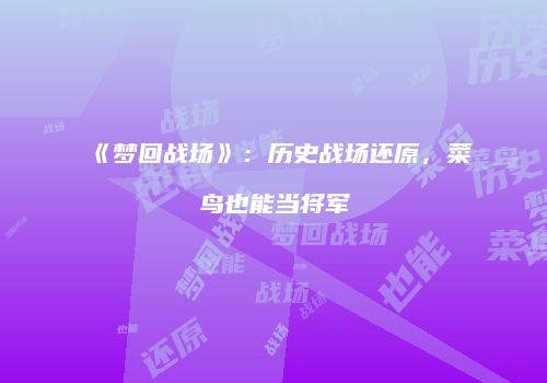 《梦回战场》：历史战场还原，菜鸟也能当将军