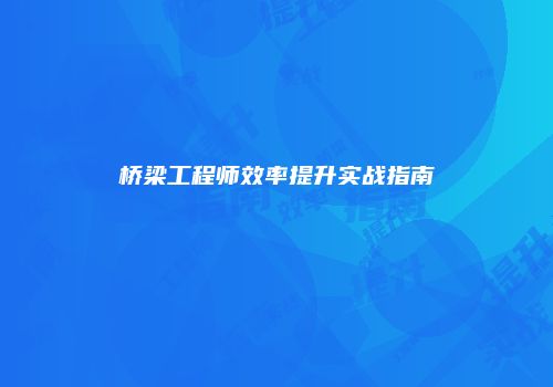 桥梁工程师效率提升实战指南