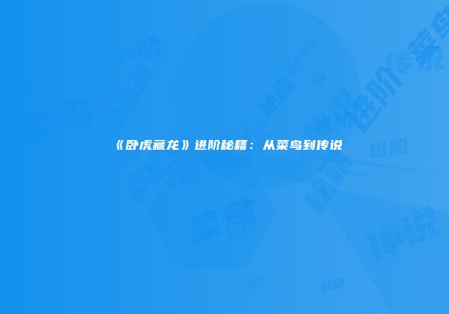 《卧虎藏龙》进阶秘籍：从菜鸟到传说