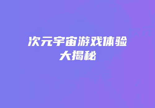 次元宇宙游戏体验大揭秘