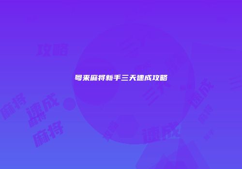 粤来麻将新手三天速成攻略