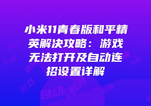 小米11青春版和平精英解决攻略：游戏无法打开及自动连招设置详解
