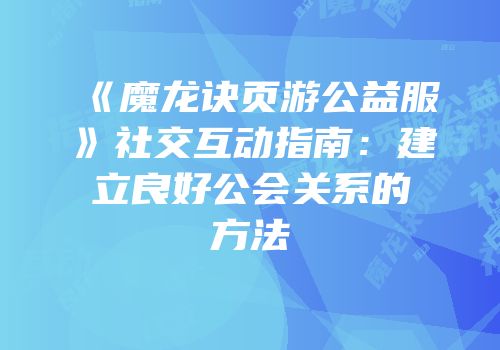 《魔龙诀页游公益服》社交互动指南：建立良好公会关系的方法