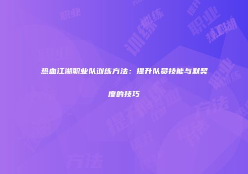 热血江湖职业队训练方法：提升队员技能与默契度的技巧