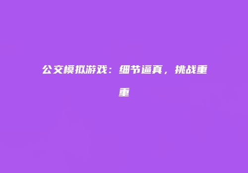 公交模拟游戏：细节逼真，挑战重重