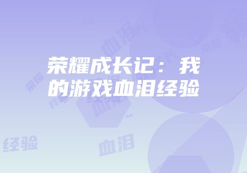 荣耀成长记：我的游戏血泪经验