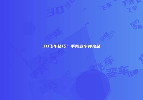3D飞车技巧：手残变车神攻略