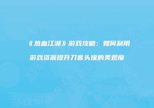 《热血江湖》游戏攻略：如何利用游戏资源提升刀客头像的美观度