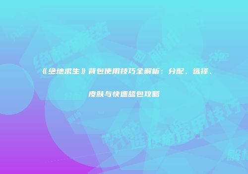 《绝地求生》背包使用技巧全解析：分配、选择、皮肤与快速舔包攻略