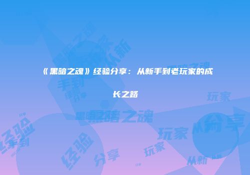 《黑暗之魂》经验分享：从新手到老玩家的成长之路