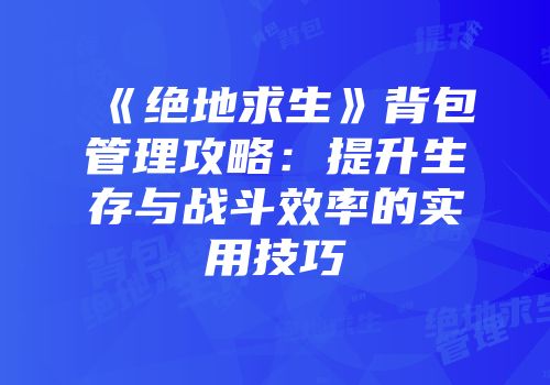 《绝地求生》背包管理攻略：提升生存与战斗效率的实用技巧