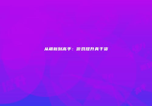 从萌新到高手：游戏提升真干货