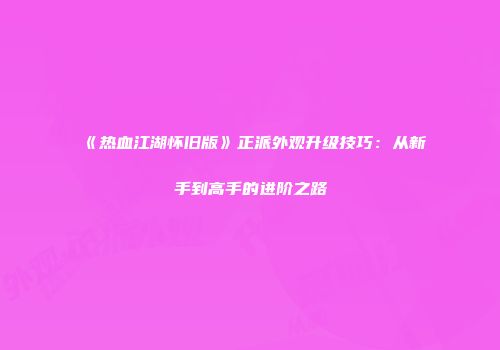 《热血江湖怀旧版》正派外观升级技巧:从新手到高手的进阶之路