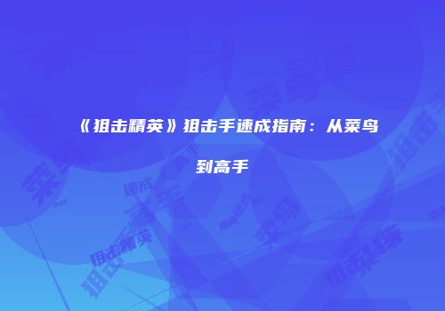 《狙击精英》狙击手速成指南：从菜鸟到高手