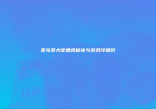 菜鸟变大佬速成秘诀与游戏冷知识
