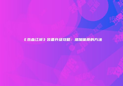 《热血江湖》装备升级攻略：增加体质的方法
