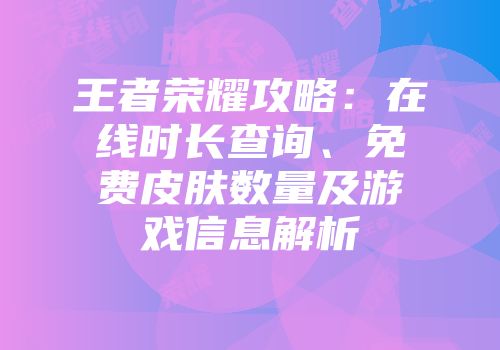 王者荣耀攻略：在线时长查询、免费皮肤数量及游戏信息解析