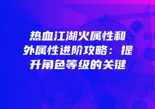 热血江湖火属性和外属性进阶攻略：提升角色等级的关键