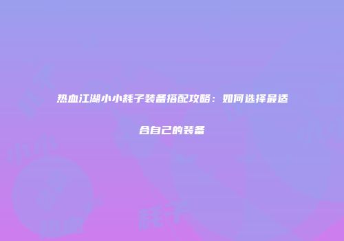 热血江湖小小耗子装备搭配攻略：如何选择最适合自己的装备