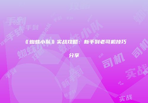 《蜘蛛小队》实战攻略：新手到老司机技巧分享