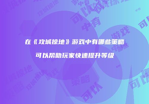 在《攻城掠地》游戏中有哪些策略可以帮助玩家快速提升等级