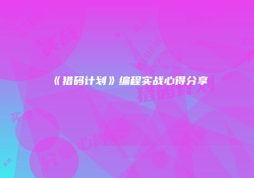 《猎码计划》编程实战心得分享