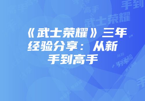 《武士荣耀》三年经验分享：从新手到高手