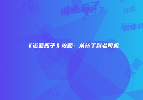 《诺亚瓶子》攻略：从新手到老司机