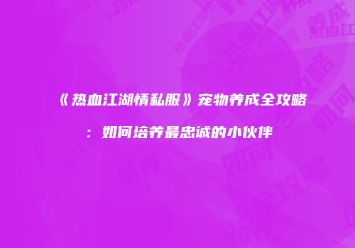 《热血江湖情私服》宠物养成全攻略：如何培养最忠诚的小伙伴