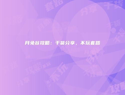 月兔谷攻略：干货分享，不玩套路