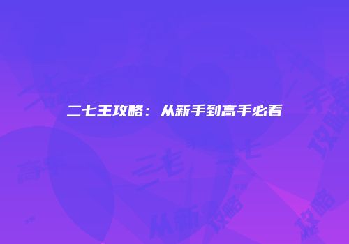 二七王攻略：从新手到高手必看