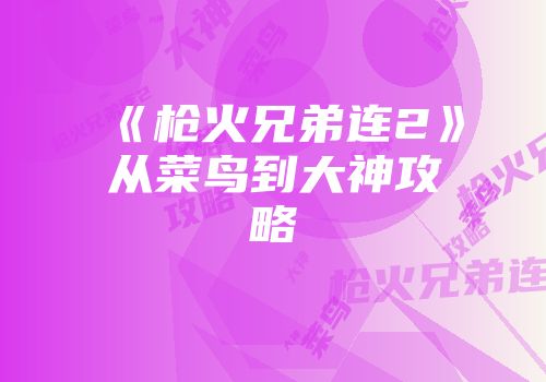 《枪火兄弟连2》从菜鸟到大神攻略