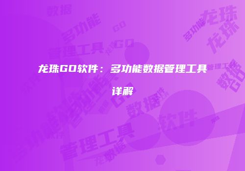龙珠GO软件：多功能数据管理工具详解