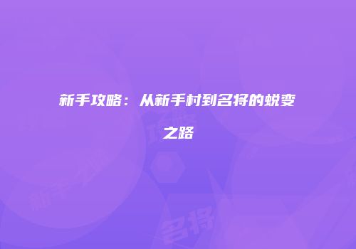 新手攻略：从新手村到名将的蜕变之路