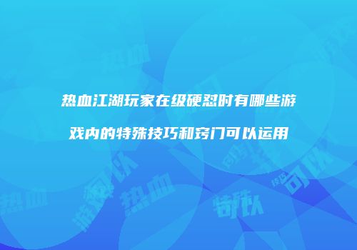热血江湖玩家在级硬怼时有哪些游戏内的特殊技巧和窍门可以运用