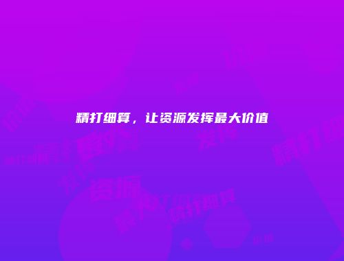 精打细算，让资源发挥最大价值
