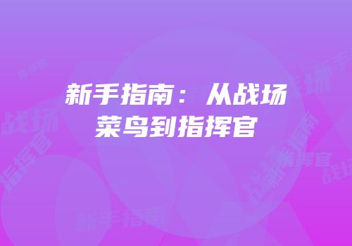 新手指南：从战场菜鸟到指挥官
