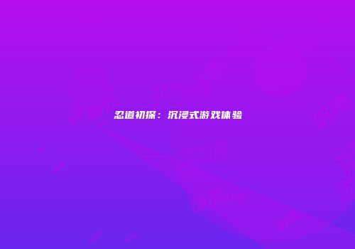 忍道初探：沉浸式游戏体验