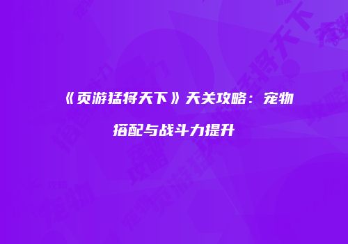 《页游猛将天下》天关攻略：宠物搭配与战斗力提升