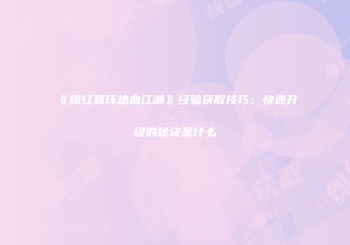 《绯红耳环热血江湖》经验获取技巧：快速升级的秘诀是什么