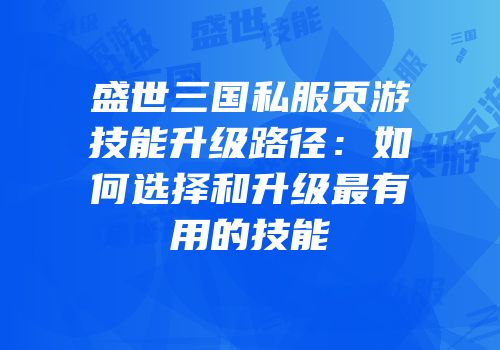 盛世三国私服页游技能升级路径：如何选择和升级最有用的技能