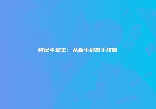 桃记斗地主：从新手到高手攻略