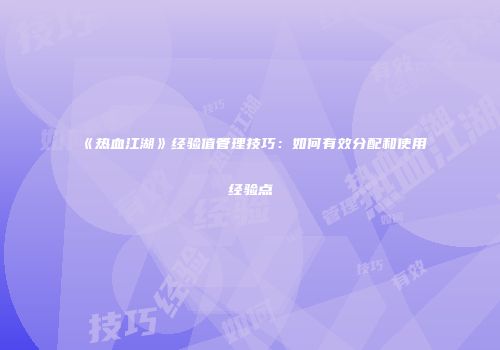 《热血江湖》经验值管理技巧：如何有效分配和使用经验点