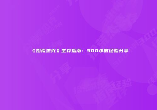 《拾荒杰克》生存指南：300小时经验分享