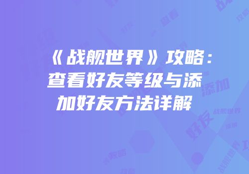《战舰世界》攻略：查看好友等级与添加好友方法详解
